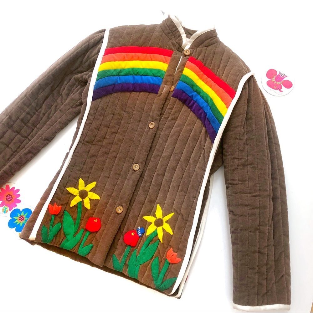 SOLD🌈Vintage Rainbow Quilted Corduroy Jacket! - Picture 1 of 8